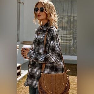 MISS SPARKLING Brown Plaid Shacket Size L NWT